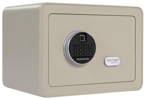 Rottner Möbeltresor Vintage-Grey Stahl Elektronikschloss Fingerprint mechanische Notöffnung Innenbeleuchtung Fachboden inkl. Befestigungsmaterial