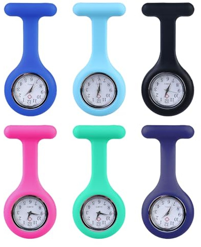 6 Stück Krankenschwester Uhren mit Clip: Krankenschwester Uhr Dehnbare Silikon Hülle, Schwesternuhr Taschenuhr Ansteckuhr Analog Quarzwerk Pflege zubehör für Krankenschwestern und Ärzte (A)