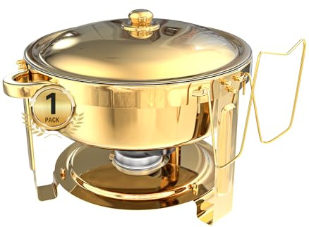 Beviliu 6 Litre Gold Chafing Dishes for Buffet, 5.5 QT Food Warmer Buffet Server, Buffet Warmer, Hot Plates for Keeping Food Warm, Food Warmers for Parties Wedding1 Pack (Gold)