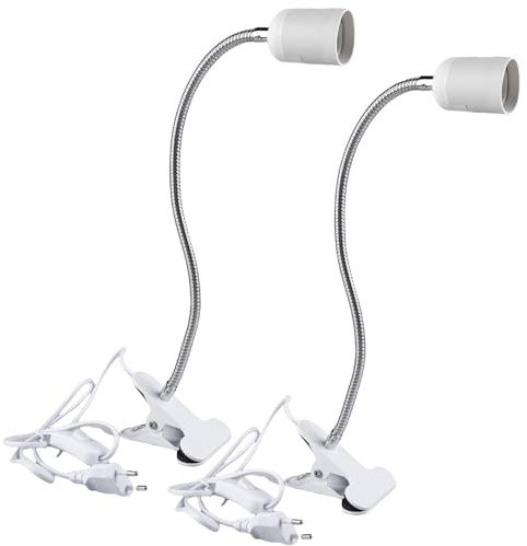2 pezzi lampada a morsetto: lampada a morsetto con collo di cigno e interruttore, portalampada a LED E27, lampada a morsetto regolabile a 360°, collo di cigno flessibile per lettura letto, lettura