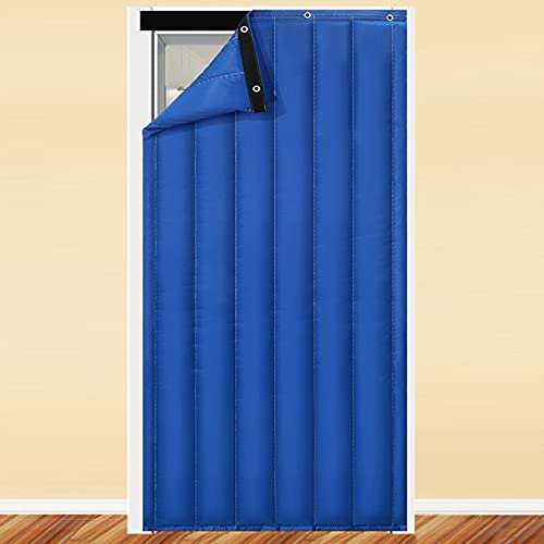 Rideaux de porte occultants à isolation thermique – Panneaux insonorisants avec œillets bleus – Embrasse facile à installer pour la maison, la terrasse, le garage