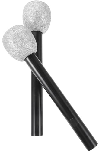 Veemoon Lot de 2 Microphones Jouets pour Garçon et Filles à Paillettes Argentées, Faux Microphones en Plastique Légers et Solide, Accessoires Cosplay et Fête Dansante, Modèle Rétro