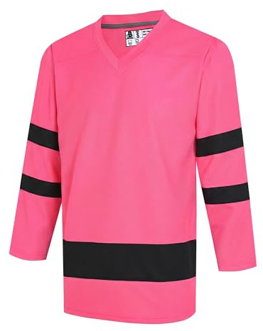 DEHANER Pink Women's Hockey Jersey for Men Unisex 90s 00s 10s Hip Hop Hipster Shirts Workout Training Outfits Casual City Apparel Black Stripe-Hot Pink Jersey Men Size Large