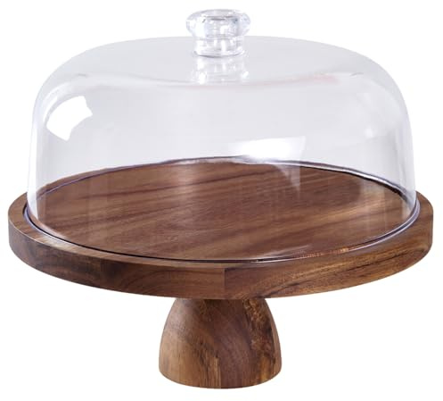 Soporte para pasteles de 12 pulgadas, soporte para pasteles de madera con mango superior esférico, tapa acrílica, recipiente redondo para refrigerios con patas para exhibir postres, platos de queso