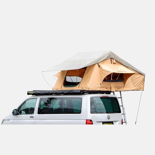 Horntools Dachzelt Desert 140cm breit, in Sand, Autodachzelt für 2 Personen, wasserdicht, geeignet für alle 4 Jahreszeiten
