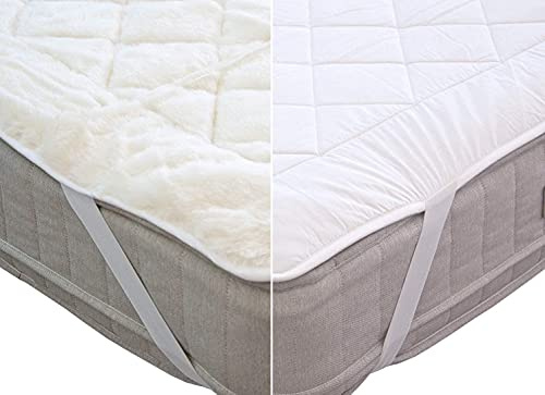 UK Care Direct Reversible Pure Australian Wool / 100% Cotton Mattress Topper in Double Temperature Regulating Mattress Reviver for All Year Use