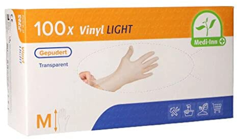 Medi-Inn+ Vinyl Light Einmalhandschuhe gepudert transparent (100 Stück, M)