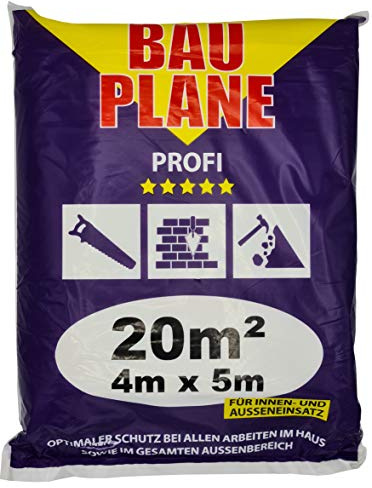 JUFOL Bauplane Profi (4 x 5 m LDPE transparent, robust, besonders dick, für Außen-und im Innenbereich, Abdeckplane, Baufolie) 10261