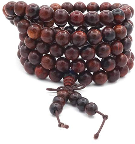 8MM 108 perlas de oración Mala Pulsera de meditación Buda tibetana de madera de rosa natural