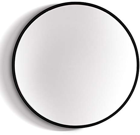 Elegance by Casa Chic - Schwarzer Wandspiegel aus Metall - Rund 40 cm Durchmesser - Galvanisiertes Metall - Ideal für Badezimmer und Wohnzimmer - Schwarz