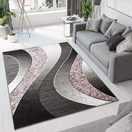 TAPISO Dream Teppich Wohnzimmer Schlafzimmer Esszimmer Kurzflor Modern Meliert Wellen Grau Rosa Weiß ÖKOTEX 300 x 400 cm