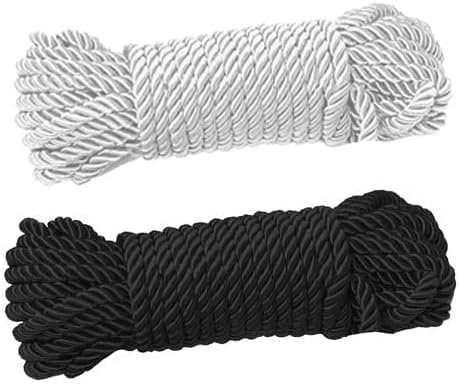 Multi-Purpose Twine Silk Touch Polyester Nylon Twisted Braided Rope for Crafts, Cargo, Tie-Downs, Marine, Camping, Swings (10 Meter Each) (Black and White)
