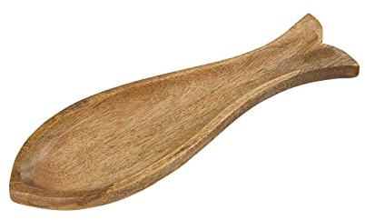 Creative Co-Op Carved Wood Fish Shaped Plate, Natural Dish Large
