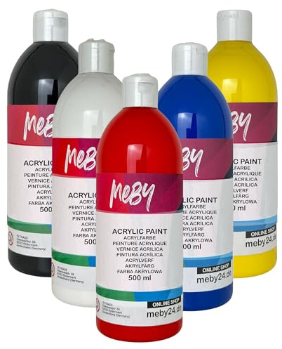 Set med akrylfärger 5 färger per 500 ml. Ogenomskinliga målarfärger för duk, pouring, papper, trä, sten, tyg, läder, metall, keramik. Universalfärg-set (5 x 500 ml)