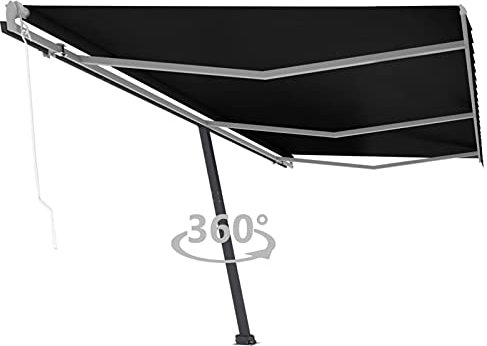 Homgoday Standmarkise Automatisch Gelenkarmmarkise Balkonmarkise Sonnenmarkise Sonnenschutz, mit Handkurbel, Höhen & Winkel Verstellbar, für Balkon Terrasse 600x300 cm Anthrazit