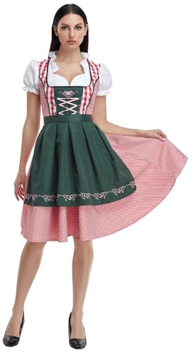 Suffolly Dirndl Femme Oktoberfest Avec Tablier - Costume Bavarois Pour Halloween Carnaval Déguisement (XXL)