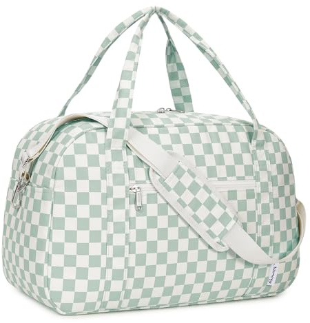 for Cabin Bag 45x36x20 New Easyjet Underseat Travel Duffel Bag with Wet Pocket Weekend Overnight Bag for Women Carry on Luggage 25L (Mint Green Checkerboard)