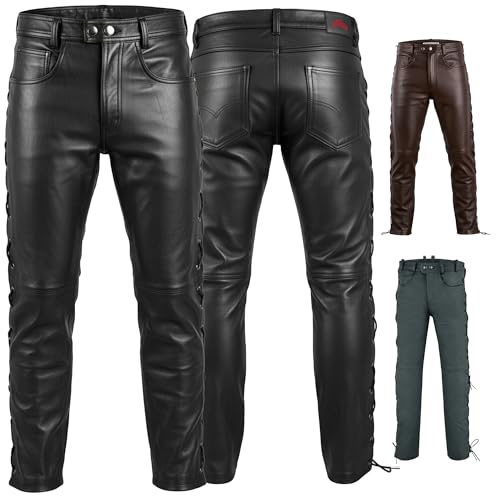Radmasters Herren Lederhose lederjeans bikerjeans Jeans Hose aus Echtleder seitlich geschnürt (DE/NL/SE/PL, Numerisch, 62, Regular, Regular, Schwarz)