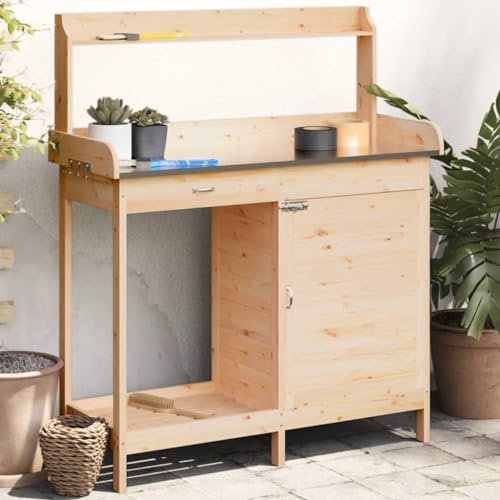 Outdoor Gardening Workbench with Cabinet Solid Wood Fir Potting Bench Table for Garden 110.5x45x125 cm