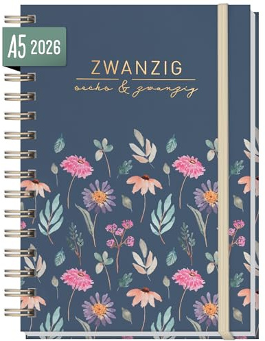 Häfft® Lieblings-Timer Kalender 2026 A5 Flying Flowers Hardcover Terminplaner, Spiralkalender, Terminkalender, Wochenplaner, Ringbuch Planner - nachhaltig & klimafreundlich
