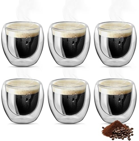 Hcunbsu Set di 6 tazze da caffè espresso, 80 ml, a doppia parete, effetto fluttuante, calici termici, tazze da caffè resistenti al calore, bicchieri da cappuccino