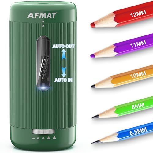 AFMAT Sacapuntas automático recargable USB, para lápices de 6,5-12 mm, con soporte para niños, eléctrico y ajustable, para escuela y oficina
