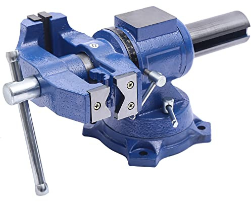 Schraubstock 100mm aus Gusseisen - 360° drehbarer Werkbank-Schraubstock mit 10kg Gewicht, Blau für Holz/Metallbearbeitung