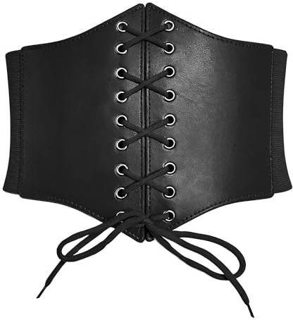 Carnavalife Cinturón corsé ancho elástico con cordones, cinturón cintura mujer, hebillas metálicas, estilo vintage, vestidos y jeans, cosplay, tallas S-3XL
