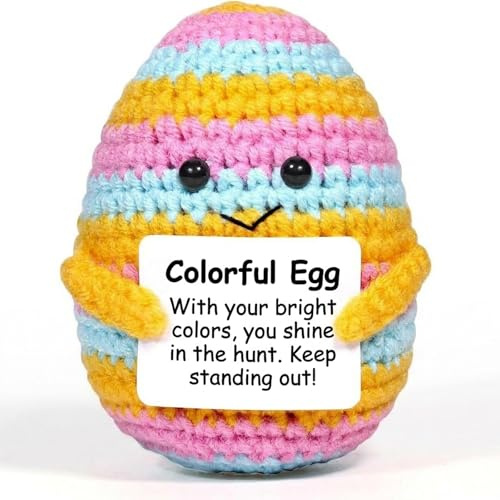 FAMINESS Crochet Positive Egg Easter Gifts Easter Basket Stuffers Essentials Fillers Decorations Home Decor Emotional Support Nuggets Stuff Funny Cute Ideas for Girls Women Friends
