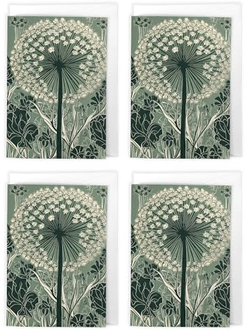Artery8 Botanical Dandelion Art Cards Multipack of 4 Floral Allium Greeting Cards For Any Occasion, Blank Inside For Your Message, A6 Size 10 x 15 cms
