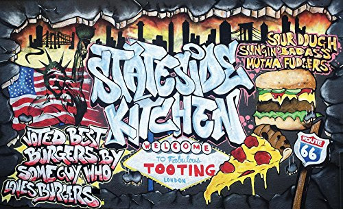 Forwall Fototapete Graffiti Streetart USA Essen PIzza Restaurant Wohnzimmer Vlies Tapete Wandtapete UV-Beständig Hohe Auflösung Montagefertig (2154, V8 (368x254 cm) 4 Bahnen)