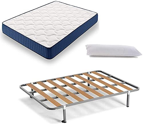 HOGAR24 ES Cama Completa - Colchón Viscoelástico Viscorelax Reversible + Somier Basic + 4 Patas, Regalo Almohada Fibersoft, 135x180cm