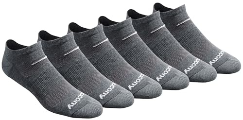 Saucony Men's RunDry Mesh Ventilating Comfort Fit Performance 6, 12, 18 Pairs No-Show Socks, M-XXL, Charcoal Heather (6 Pairs), Large