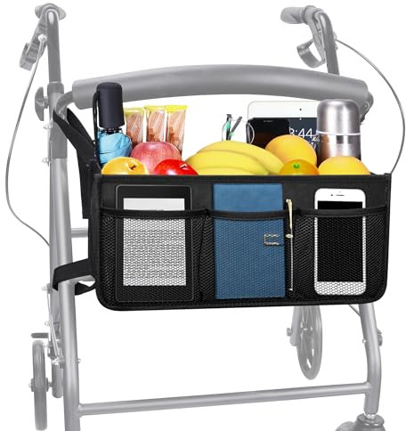 Dotday Rollator Basket with Cup Holder, Easy to Use Rollator Accessories Folding Storage Bag, Never Tipping Over