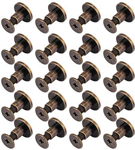 AYNEFY Brons Lädernitar, 20-Pack Platta Huvudnitar i Koppar med Muttrar, 6,5 mm Bindskruvar för Klippböcker, Läderrestaurering, DIY-Kläder