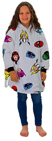 Disney Character World Brands Official Avengers Marvel Comics Oversized Wearable Hooded Fleece | Super Warm and Cosy | Medium Size Perfect For 7-12 Year Olds
