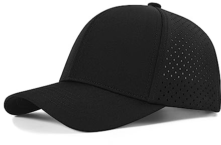 VOBOOM Men Quick Dry Baseball Cap Laser Cut Mesh Ball Curved Brim Snapback Hat (Black)