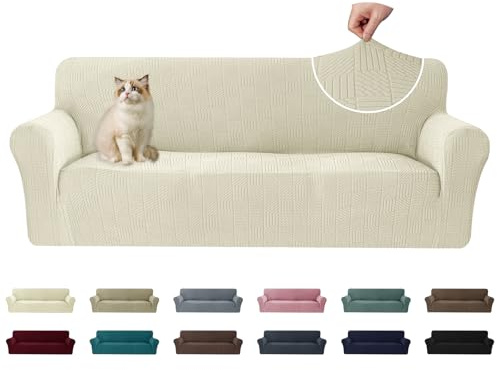 Ystyle Funda de Sofá 3 plazas, Universales Fundas para Sillones Elástica con Reposabrazos, Cubre Sofa Antideslizante Antimanchas, Protector de Muebles para Perros y Mascotas, Beige