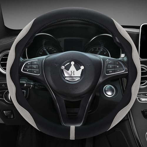 HighnessHwoo Luxury Suede Steering Wheel Cover for Cars, Soft Leather Padded Wheels Cover for Sedan, SUV, Thin Car Handle Cover, Universal Fit, Anti Slip, 14.75-15.15in, Gray