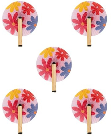 Fisura – Abanico plegable Abanico plegable papel. Abanico pai pai. Abanico boda para invitados. Regalo fiesta o ceremonias. (Flores, 5 unidades)