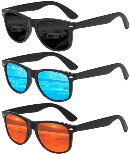 Suertree occhiali da sole uomo polarizzati occhiali da sole donna retrò classici vintage polarizzati occhiali UV400 protezione unisex sunglasses angolare per guida attività all'aperto, Black1+blue+