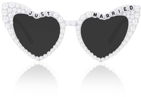 FloralGrace 1 pièce Lunettes de Soleil cœur, Just Married Lunettes de Soleil Femmes Cadeaux de mariée, Lunettes Mariage Vintage Perles pour décoration de fête de célibataire