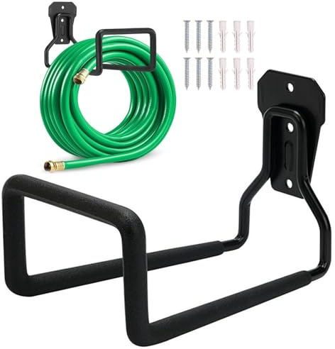 YTSMFL 2 Stück Schlauchhalter Wand, Stabiler Metall Schlauchhalter Schwarz Gartenschlauchhalter Wandhalterung Verstellbare Schlauchtrommel für Wasserschläuche