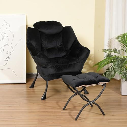 AeasyG Sillón reclinable con ottomano, sillón Lounge con Toque Moderno, sillón Acolchado para Tiempo Libre y rincón de Lectura, con reposabrazos y Bolsillos Laterales