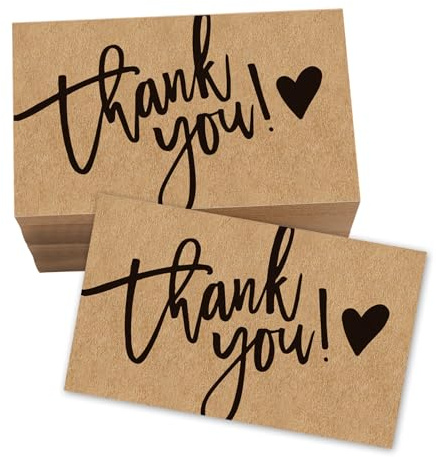 Thank You Cards Multipack, 100pcs Small Thank You Greeting Notes Cards Brown Blank Thankyou Business Card for Birthday Wedding
