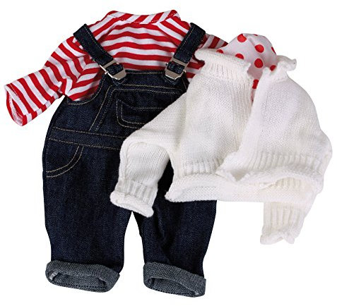 Götz 3401998 Babypuppen Latzhosen Set - Matrose Puppenbekleidung Gr. S - 4-teiliges Bekleidungs- und Zubehörset für Babypuppen von 30 - 33 cm