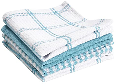 T-Fal Premium Waffle Dish Cloths: Highly Absorbent, Super Soft Long Lasting - 100% Cotton, 12x13 Towel for Cleaning & Drying, (4-Pack), Breeze