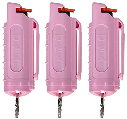 Police Magnum Keychain Pepper Spray Self Defense Belt Clips- Tactical Maximum Strength OC with Dye- Personal Safety Tools for Women- Made in The USA-3 Pack Soft Pink INJ