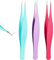 Pinzette für eingewachsene Haare, zum Entfernen von Mitessern, spitz, aus Edelstahl, Präzisions-Pinzette für Augenbrauen und Strahler, Rosa, Violett, Blau, 3 Stück