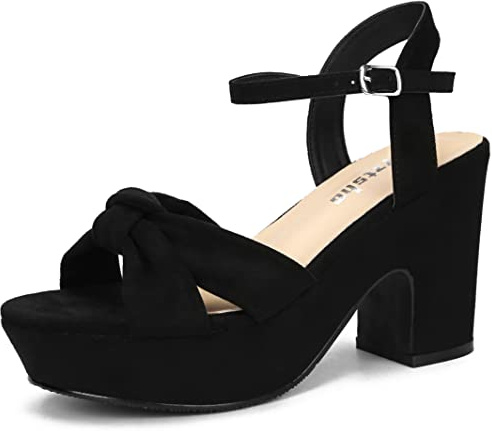 syztsho Women's Platform Heels Ankle Strap Sandals Peep Toe Suede Wedges Sandal Fashion Wedding Sexy Dress Block Chunky High Heel Pumps Black Size US 8.5 CN 40